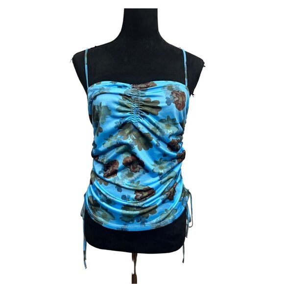 💎 Topshop Ruched Floral Top Blue NEW - Picture 2 of 8